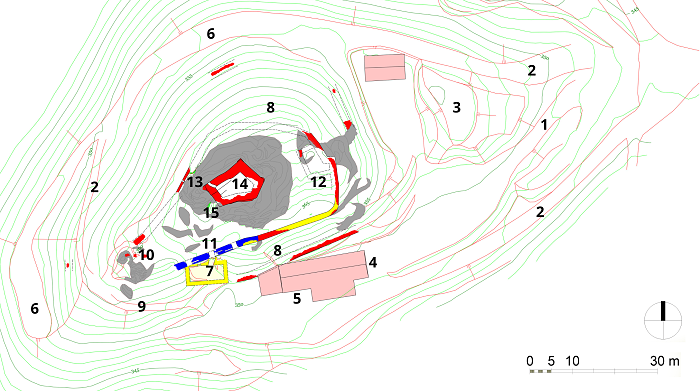 Kam�k, pl�n hradu podle P. Hlavenky, S. Urb�nka a M. S�kory